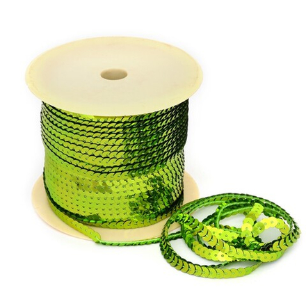 Пайетки плоские на нитях 6мм  цв.10 салатовый упак91,4м