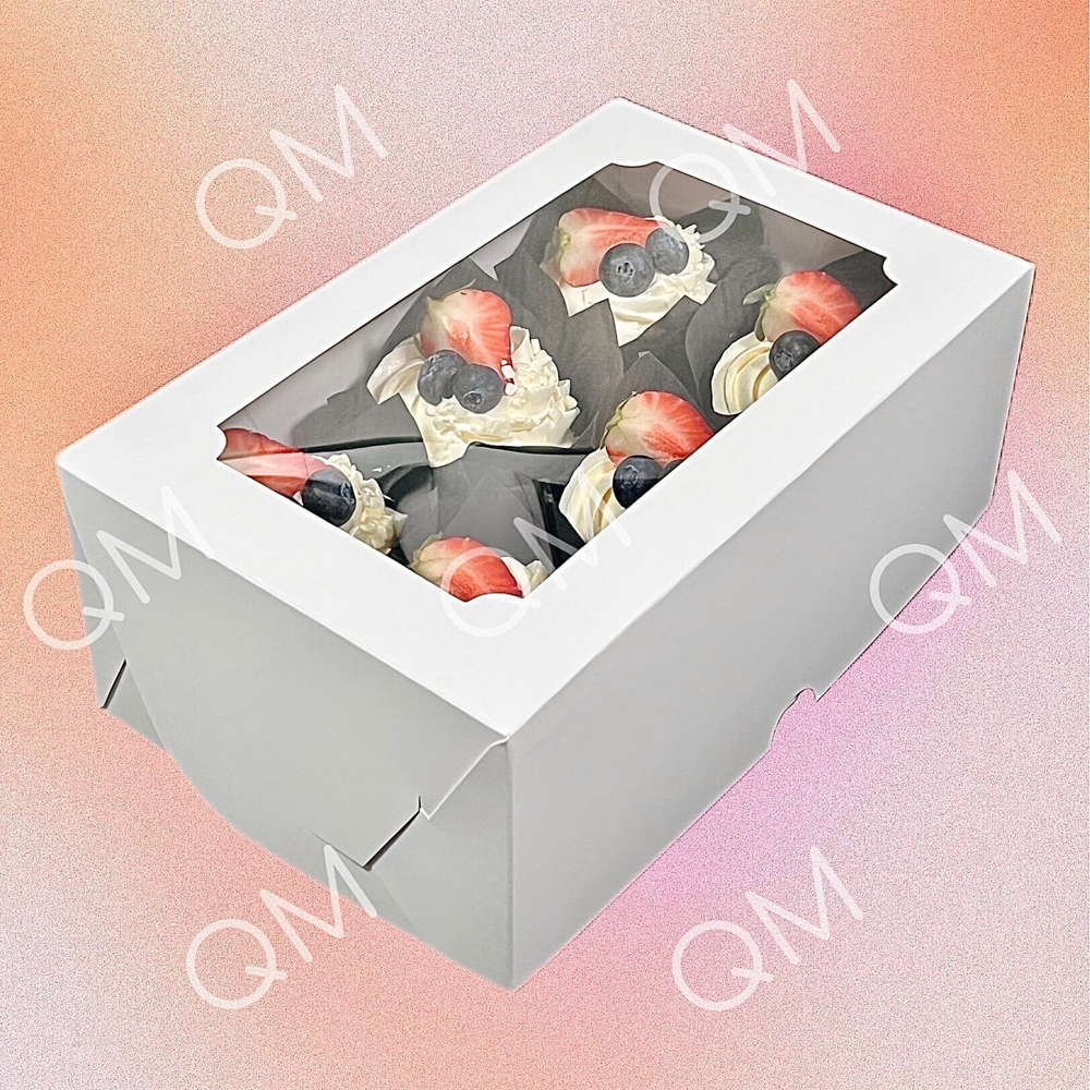 Коробка под капкейки с окошком 250*170*100 мм (6) (белая) целлюлозный картон с односторонним мелованным покрытием, премиум, 50шт