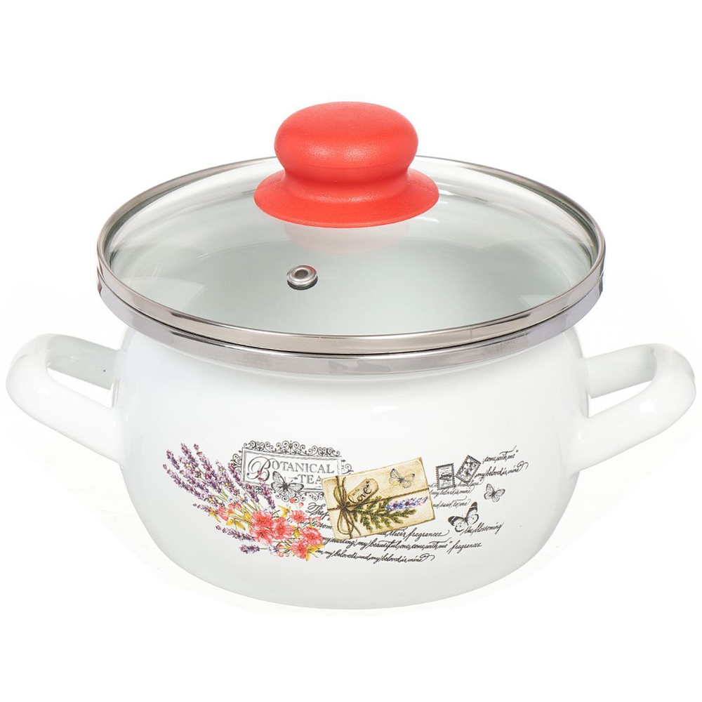 Кастрюля сталь, эмал, 1.5 л, с крыш, Сантэкс, Прованс, 1-2415112, индукц