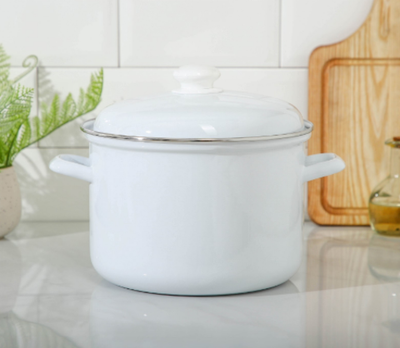 Кастрюля эмалированная, 6 л, d=24 см, без деколи, цилиндрическая, индукция, цвет белый