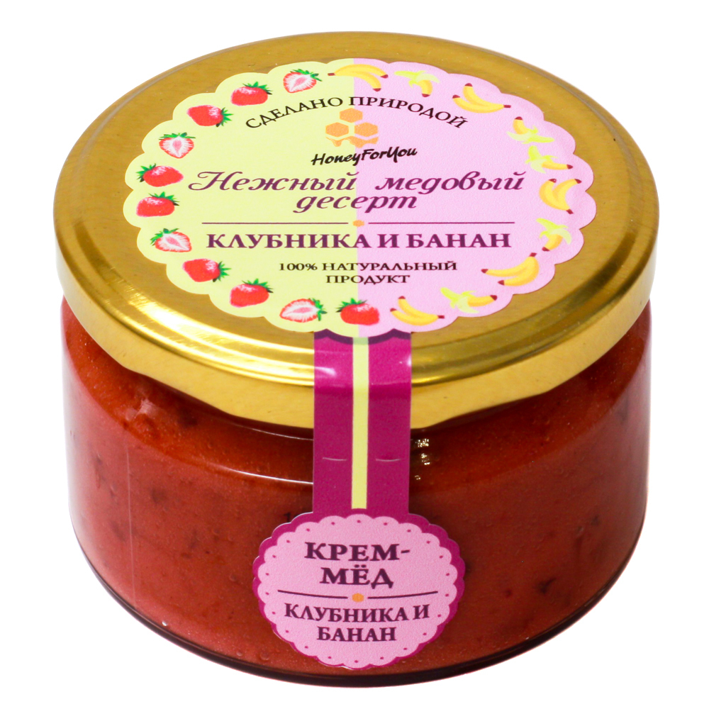 Нежный медовый десерт HoneyForYou "Клубника и банан", крем-мед, 250 г.