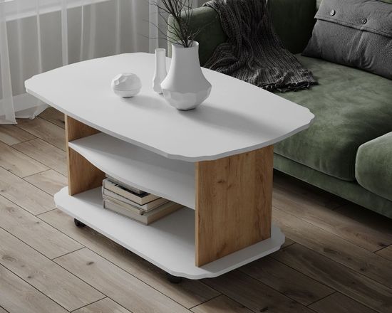 Стол журнальный КОНСУЛ-2 белый / дуб крафт золотой