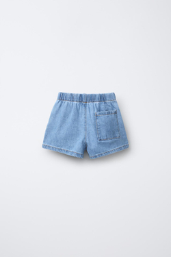 ZARA ДЖИНСОВЫЕ ШОРТЫ С ЭЛАСТИЧНЫМ ПОЯСОМ, СИНИЙ