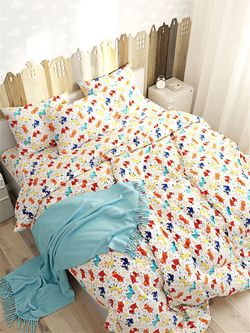 Постельное белье Сказка "Собачки" 1,5-сп Наволочка 50х70 см 1 шт Простынь на резинке 90х200 см Пододеяльник 145х215 см, перкаль