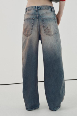 ZARA ДЖИНСЫ TRF СО СРЕДНЕЙ ПОСАДКОЙ И ОТВОРОТОМ НА ПОЯСЕ, СЕРО-СИНИЙ