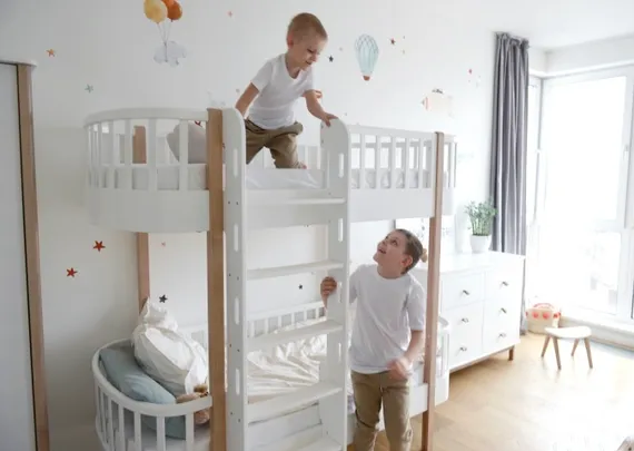 Кровать двухъярусная Classic фронтальная лестница (белый)