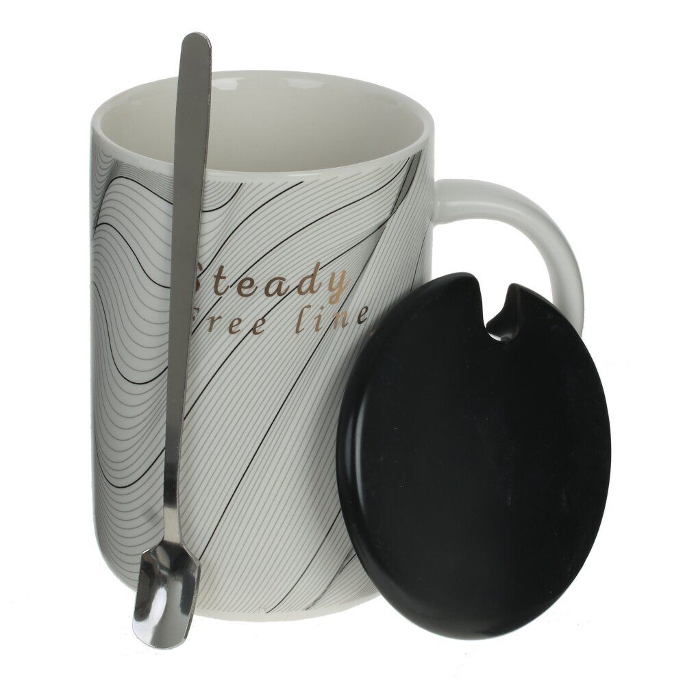 GAEM Кружка с крышкой и ложкой, 400 мл, L12 W8 H11,5 см, 4в.