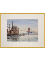 Картина авторская акварельная в паспарту 30х40 см на стену для интерьера "Мечеть Ортакей. Стамбул"