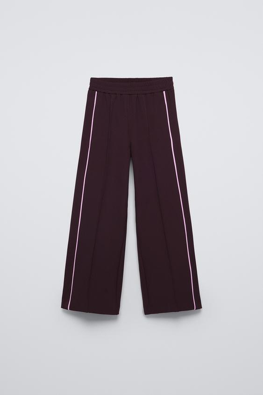 ZARA БРЮКИ С ШИРОКИМИ ШТАНИНАМИ, ЦВЕТ БУРГУНДСКОГО ВИНА