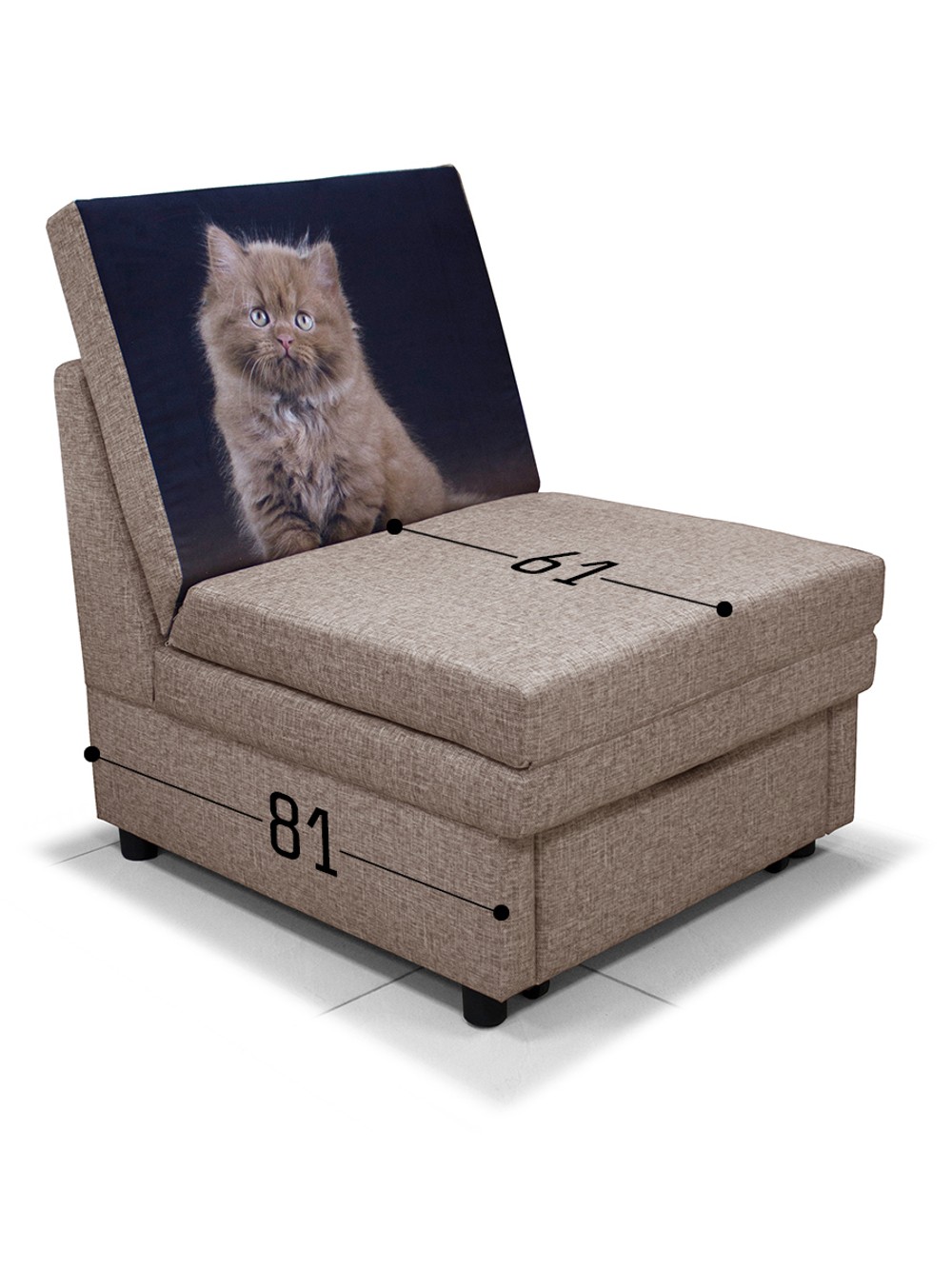 Кресло-кровать малогабаритное Экономик, велюр Rich Beige, купон Котенок сидит