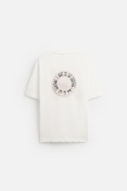 ZARA ФУТБОЛКА SQIRL С ПРИНТОМ, ЖЕЛТОВАТО-БЕЛЫЙ