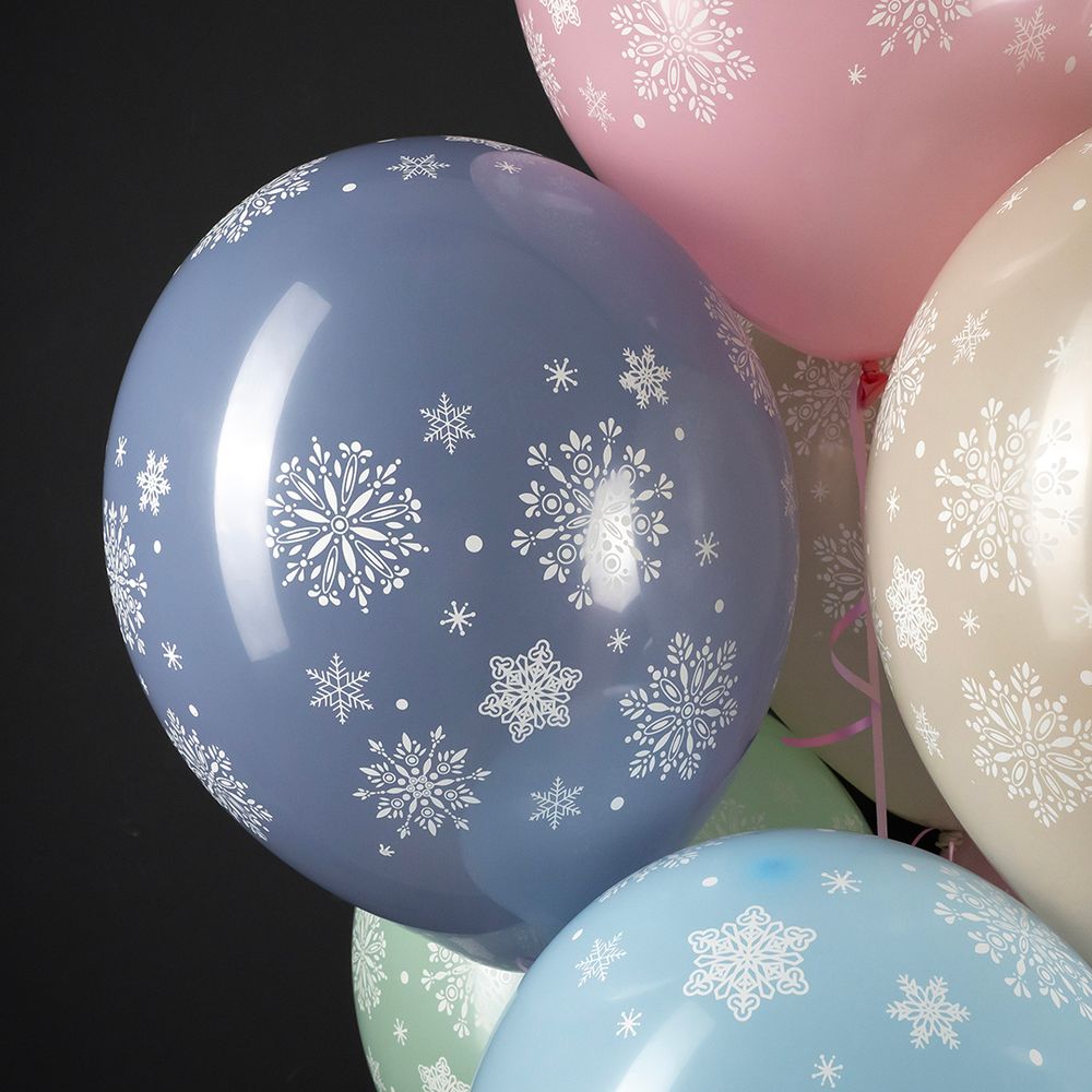 Шар (12''/30 см) Снежинки, Ассорти, пастель, 5 ст, 25 шт.