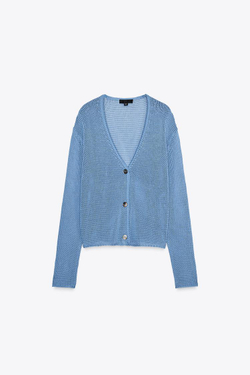 ZARA КАРДИГАН ИЗ 100% ХЛОПКА, СИНИЙ