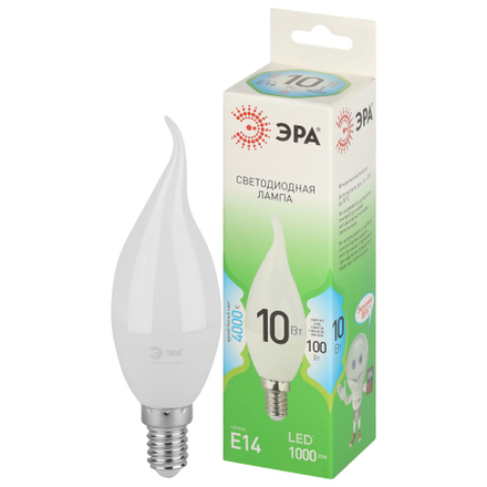 Лампочка светодиодная ЭРА GREEN LINE LED BXS-10W-840-E14 GL E14 10 Вт свеча на ветру яркий белый свет