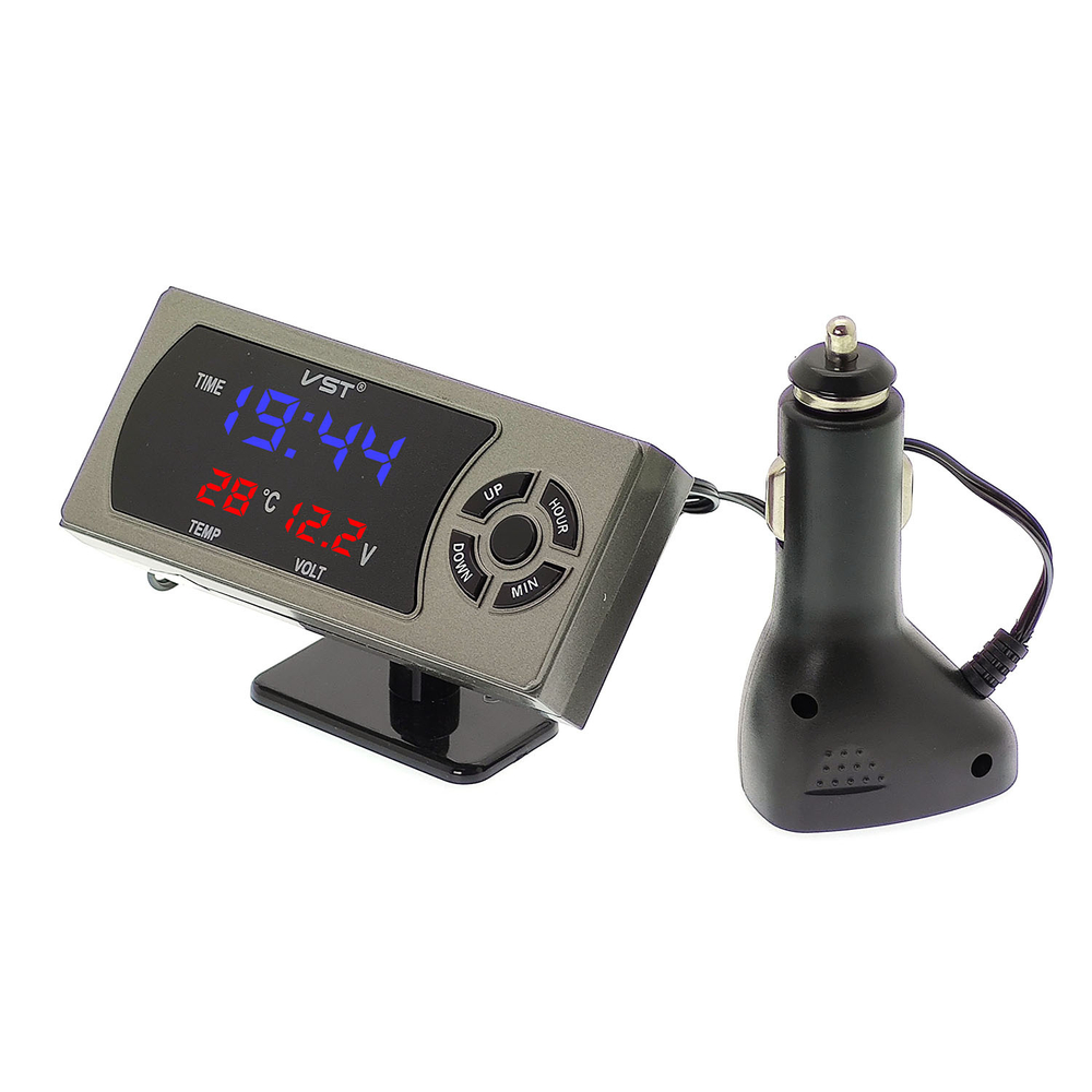 Авто часы + з/у USB VST 815 Blue/Red 12/24V
