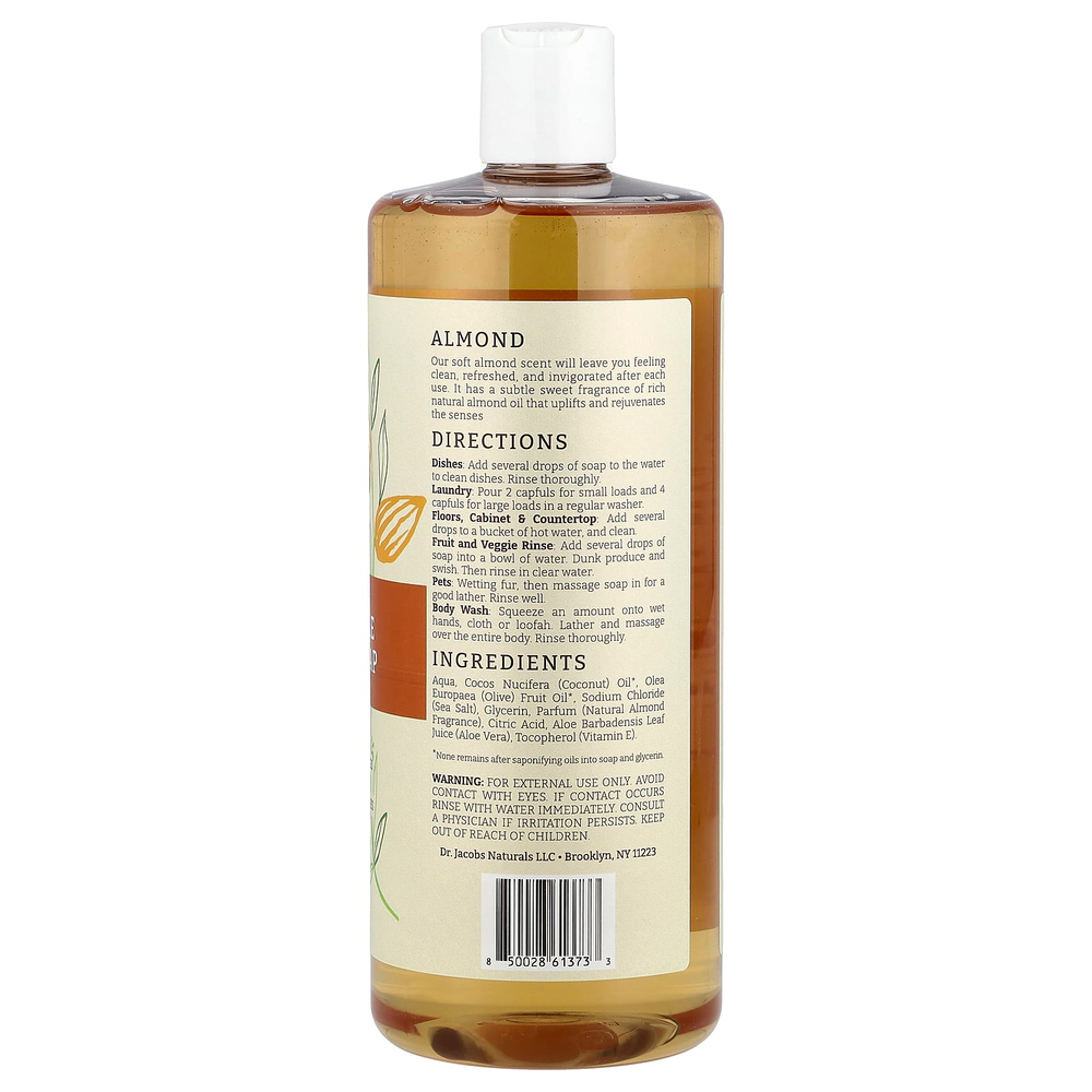 Dr. Jacobs Naturals, Чистое кастильское универсальное мыло на растительной основе, миндальное масло, 946 мл (32 унции)