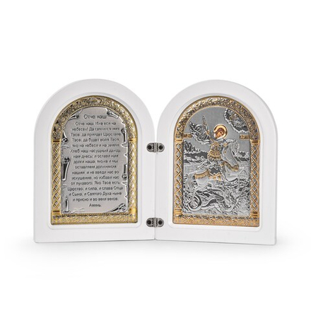 Складень, Георгий Победоносец, Молитва, икона арочная, белое дерево 140x200