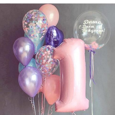 Сет из шаров с большим шаром с перьями и цифрой