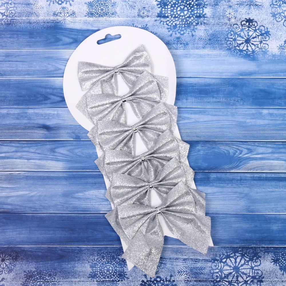 Бант на ёлку «Зимнее очарование» 8,5*9 см (набор 6 шт), Серебро