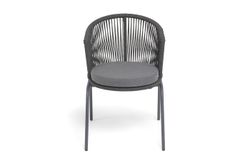 "Люксембург" стул плетеный из роупа, каркас из стали темно-серый (RAL7024) муар, роуп темно-серый круглый, ткань темно-серая 027