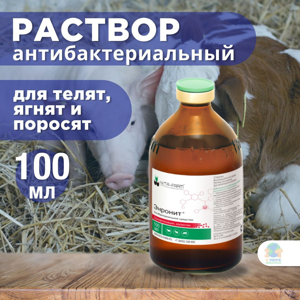 NITA-FARM Энронит, раствор инъекционный для телят, ягнят и поросят, 100 мл. Энрофлоксацин.