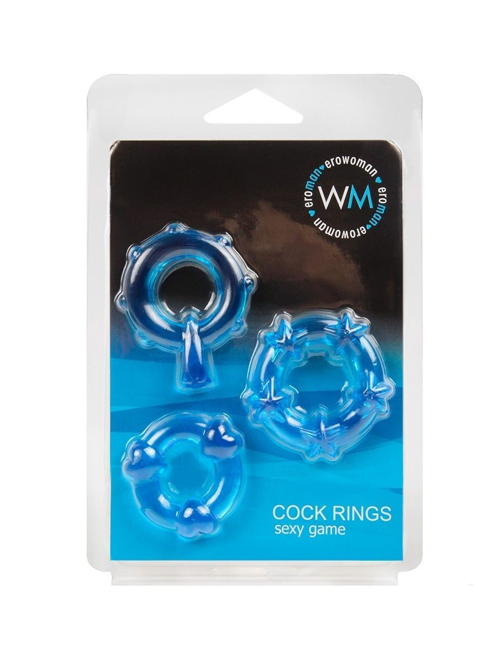 Набор из 3 синих эрекционных колец с различным рельефом