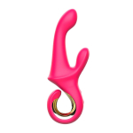 Розовый вибратор-кролик 22,6см со стимулятором клитора и ручкой-кольцом I-Moon MY-1904