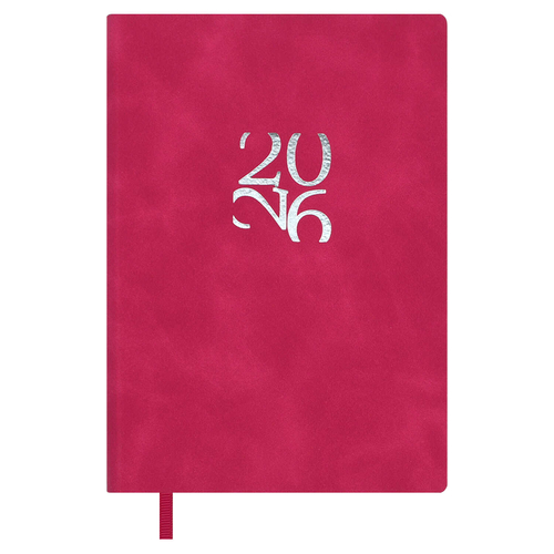 Ежедневник датированный 2026 ESCALADA, А6, 120 л., арт. 70316/ 20 БЕЙБИСКИН МАЛИНОВЫЙ (кожзам: 105x150 мм, мягкий переплёт, материал обложки: искусственная кожа "Бейбискин"; декор: тиснение фольгой; способ крепления блока: ниткошвейный; вн. блок: 120
