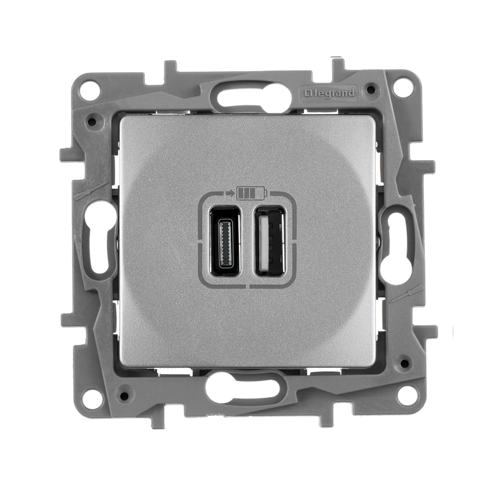 Розетка USB тип А / тип С 3000мА 15Вт - алюминий ETIKA Legrand