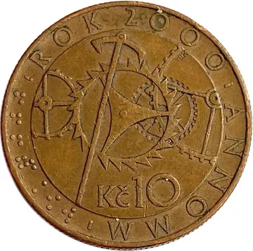 10 крон 2000 Чехия «Смена тысячелетия - 2000 год»