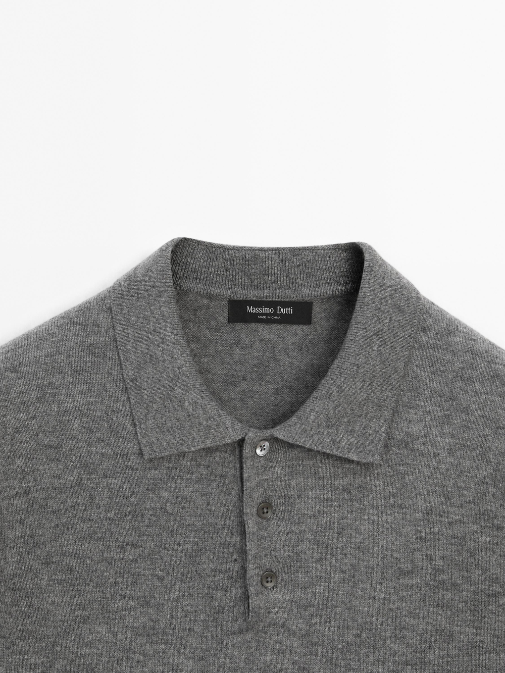 Massimo Dutti Свитер из смесовой шерсти с воротником поло, антрацитово-серый