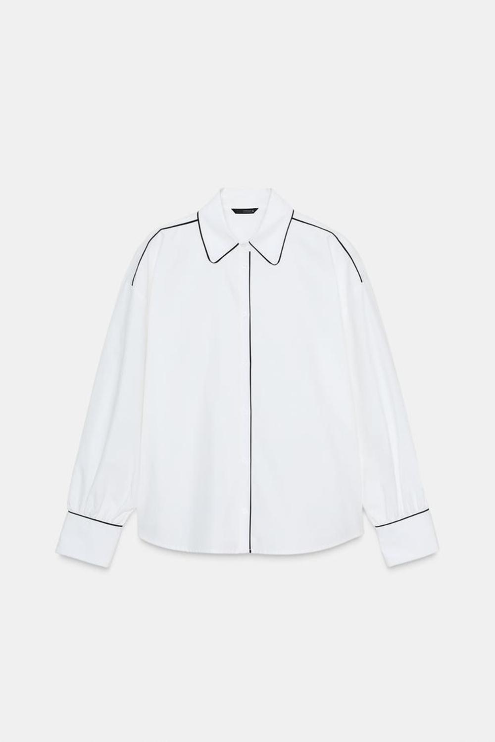 ZARA РУБАШКА ИЗ ПОПЛИНА С КОНТРАСТНОЙ ОТДЕЛКОЙ, БЕЛЫЙ/ЧЕРНЫЙ
