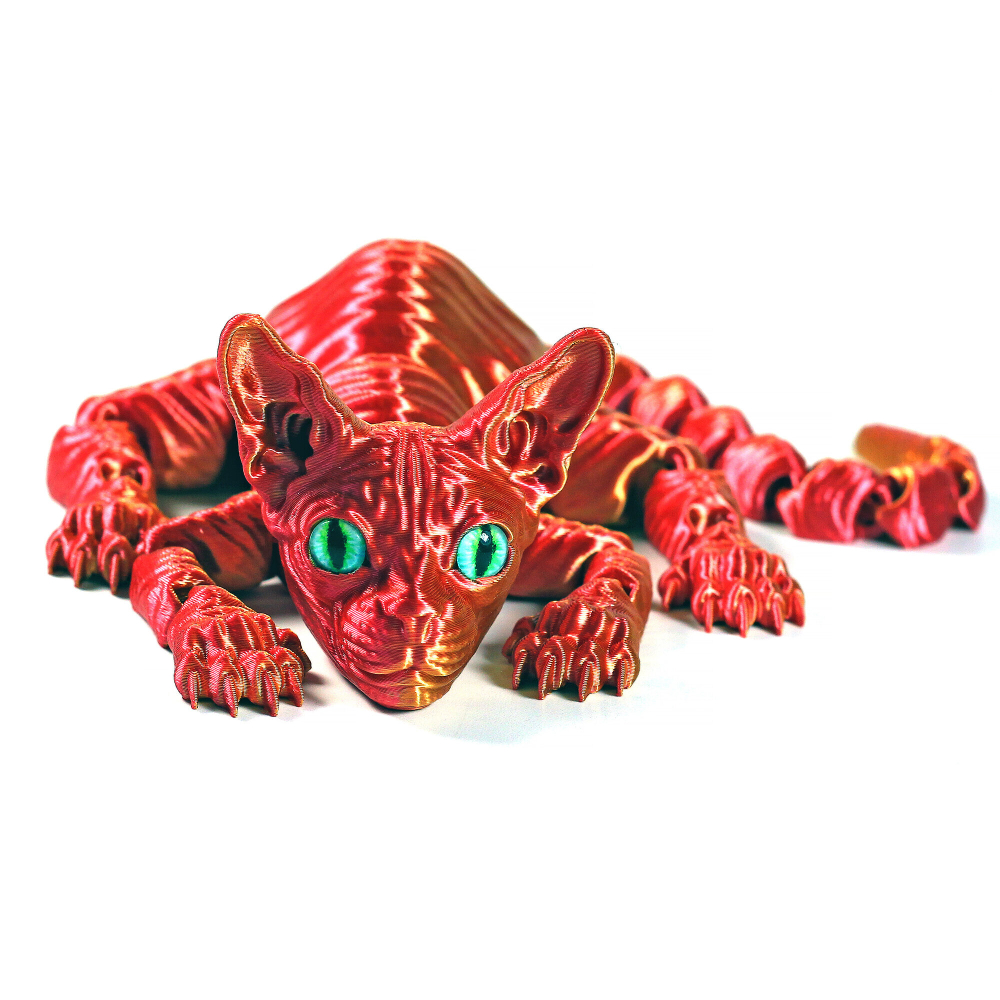 Уценка! Подвижный кот Сфинкс, игрушка антистресс, красный с золотым, 3D дефект