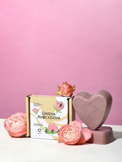 Молочко для умывания твёрдое с пудрой розы, Greena Avocadova, 50 г