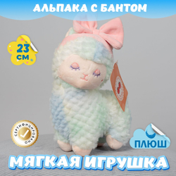 Мягкая игрушка Альпака с бантом девочке мальчику в кроватку