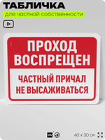 Табличка для частной территории "Проход воспрещен, частный причал", на дом, для участка, организаций, предупреждающая, 40х30 см, Silver Plane x Айдентика Технолоджи