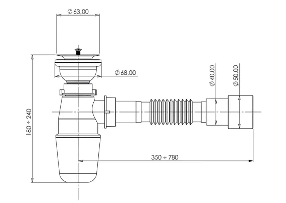 Сифон бутылочный BETTOSERB 1"1/4*40/50 выпуск чашка 68мм нержавеющая сталь гибкая труба 745мм 40999