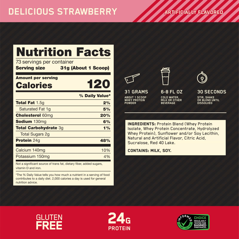 Optimum Nutrition, Gold Standard® 100% Whey, сывороточный протеин, вкусная клубника, 2,27 кг (5 фунтов)