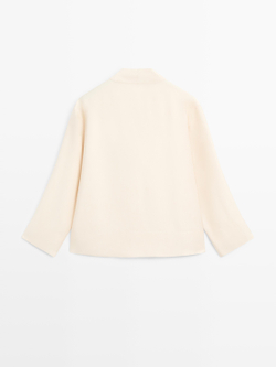 Massimo Dutti Блуза из струящейся ткани с деталью на груди, натуральный/кремовый