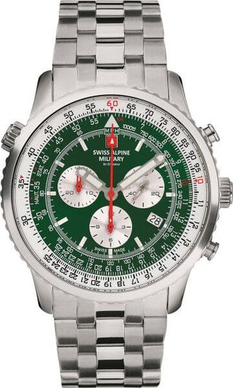С браслетом Мужские наручные часы с серебряным браслетом Swiss Alpine Military 7078.9134 chrono mens 45mm 10ATM
