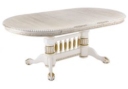 Деревянный стол Кантри 160(200-240)х107х78 молочный с золотой патиной