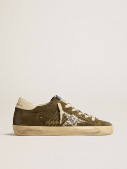 Super Star in green suede with glitter star and cream heel tab