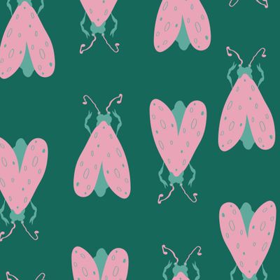 Розовая моль на тёмно-зелёном. Pink moths on dark green background