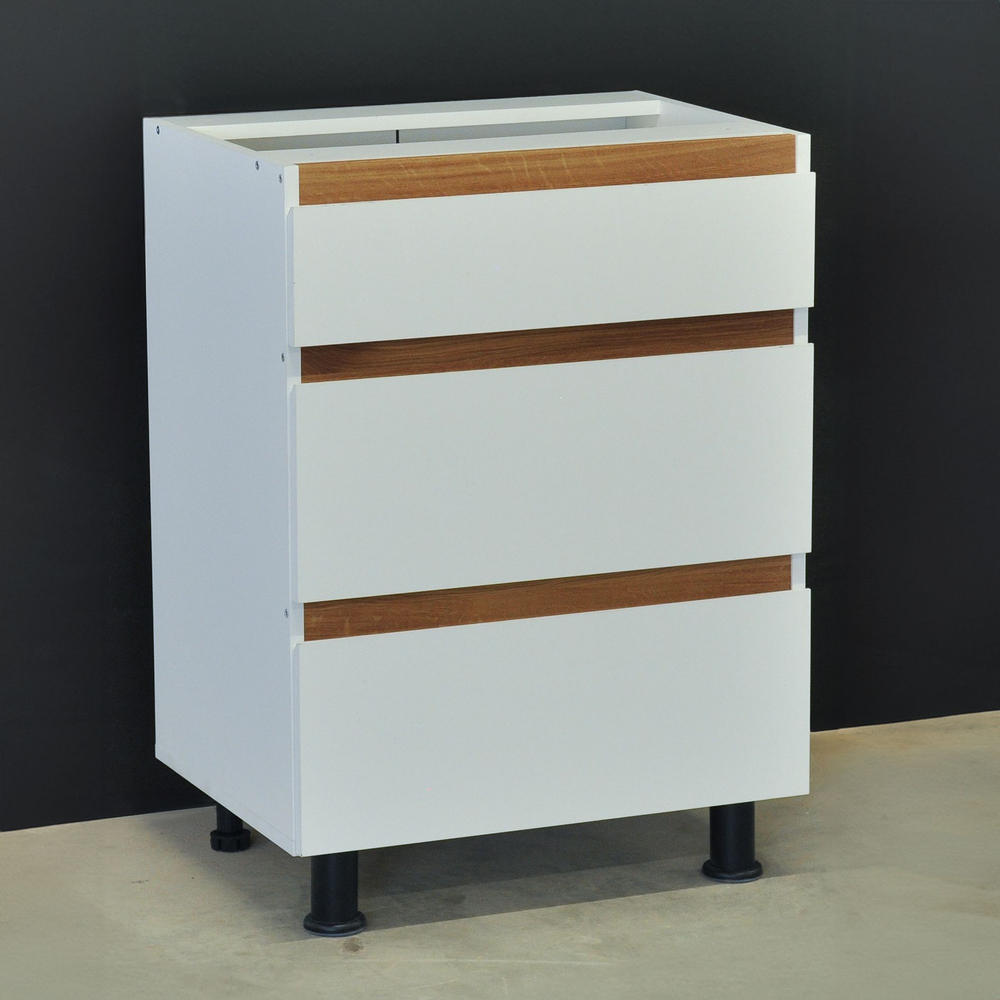 Кухонный модуль напольный 3 ящика 60х60х83, белый/дуб