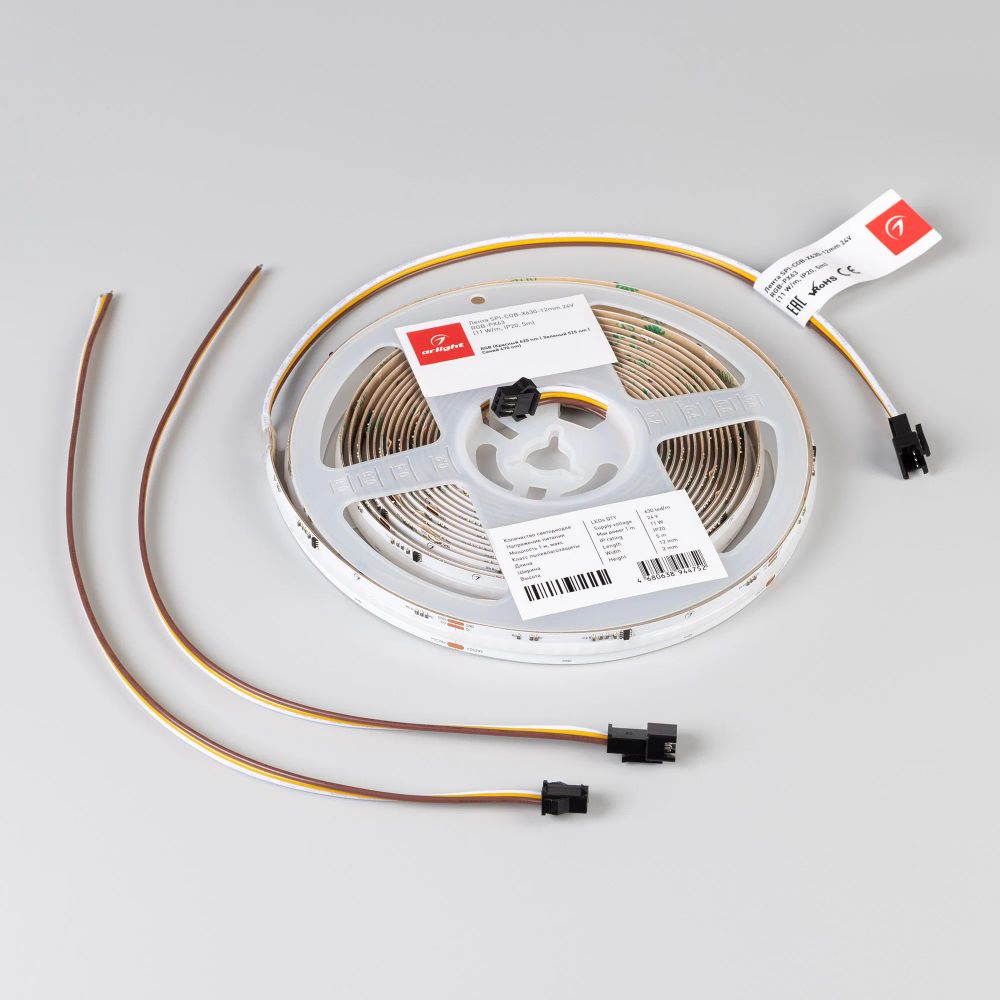 Светодиодная лента SPI-COB-X630-12mm 24V RGB-PX63 (11 W/m, IP20, 5m) (Arlight, -) 043886