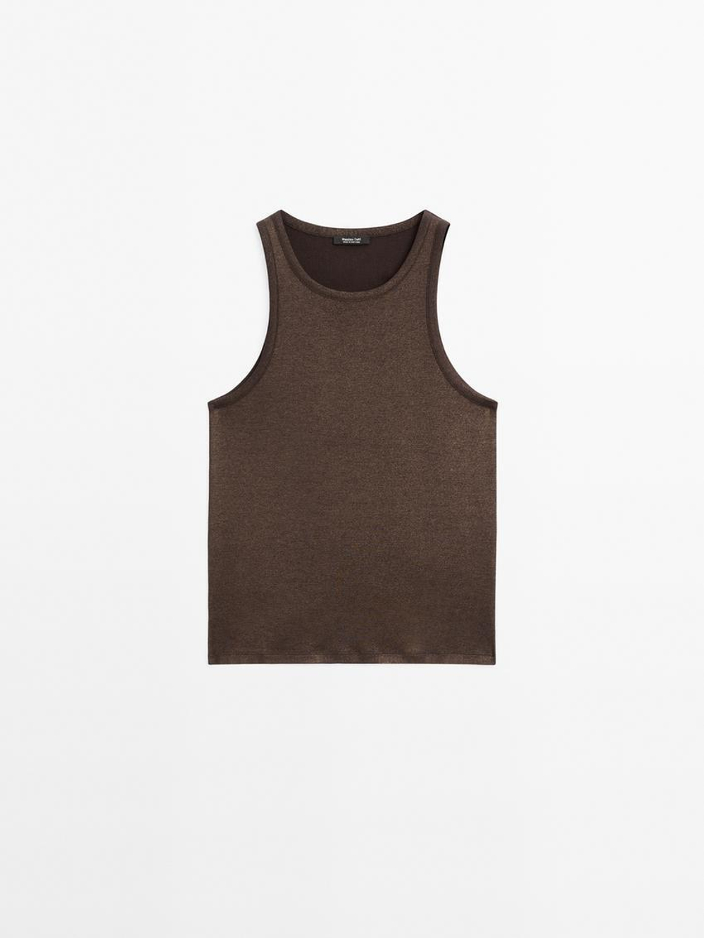 Massimo Dutti Топ с круглым вырезом и блестящей отделкой, коричневый