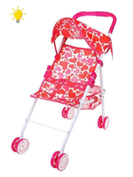 Коляска д/кукол прогулочная "Сердца" светящаяся, с крышей, мет, пакет M1418-12L