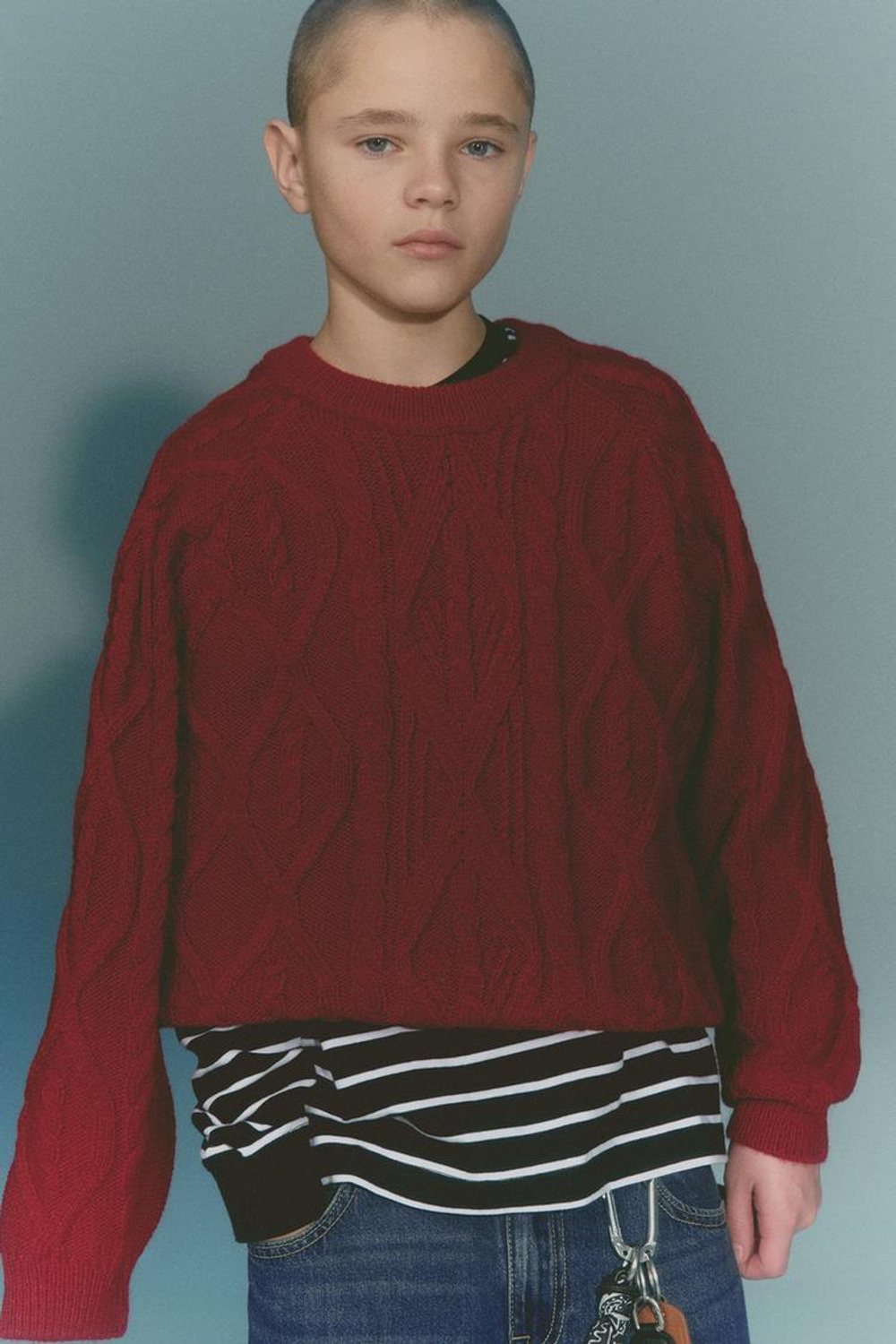 ZARA ВЯЗАНЫЙ СВИТЕР С УЗОРОМ «КОСЫ», КРАСНЫЙ