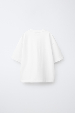 ZARA ОДНОТОННАЯ ФУТБОЛКА ИЗ ИНТЕРЛОКА, СВЕТЛЫЙ ЭКРЮ