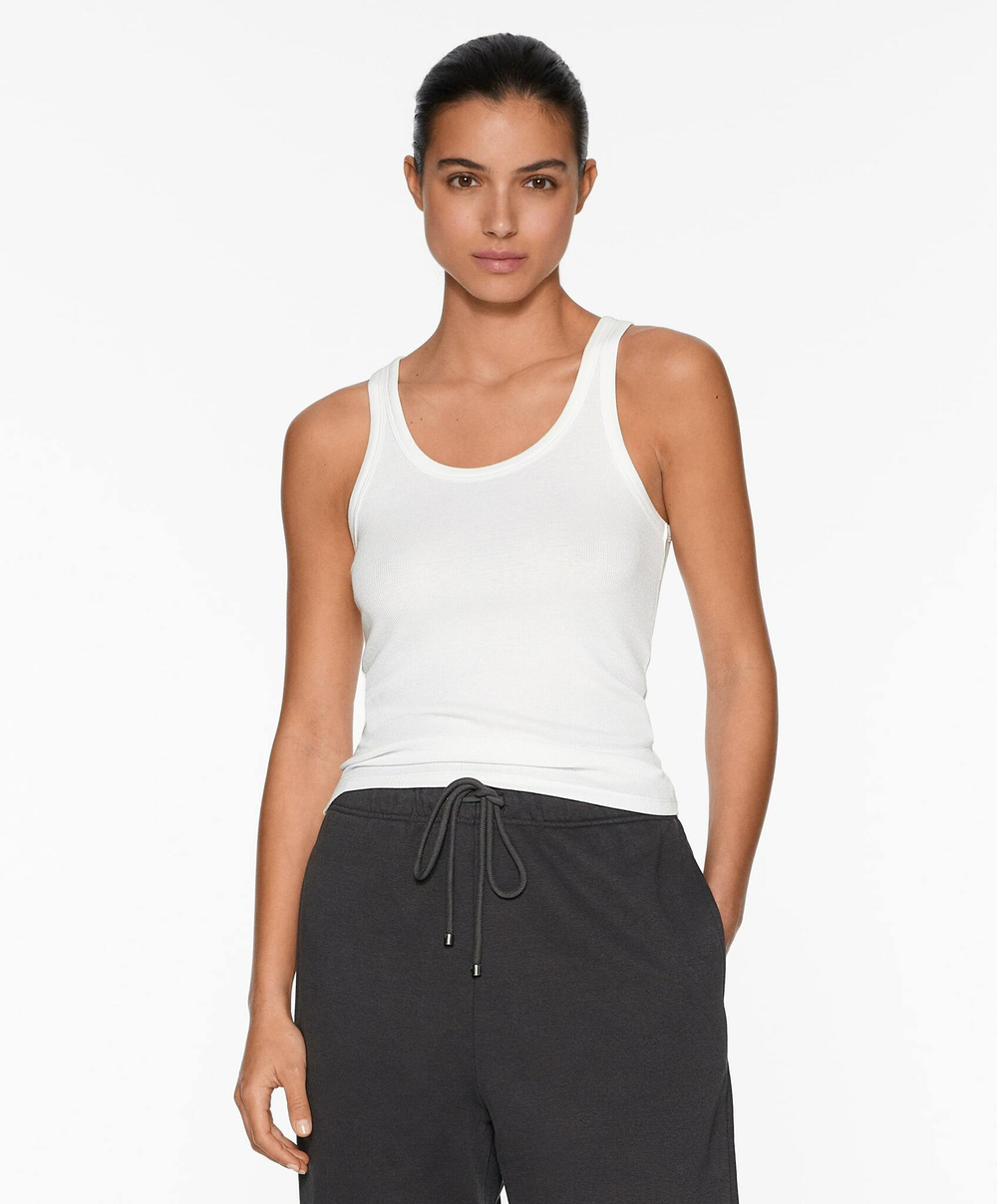 Oysho Топ на бретелях в рубчик, белый